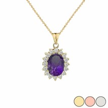 10k Solid Solid Gold February Birthstone Genuine Amethyst Pendant Necklace - £96.05 GBP+