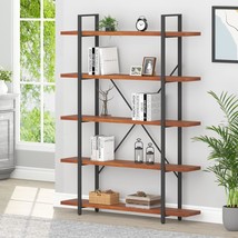 Solid Wood 5 Shelf Bookshelf, Industrial Real Natural Wood Tall Etagere ... - $481.99