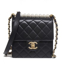 Chanel New 20c Mini Chic Pearls Quilted Flap Black Leather Cross Body Bag - $5,878.04