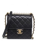 Chanel New 20c Mini Chic Pearls Quilted Flap Black Leather Cross Body Bag - £4,622.23 GBP