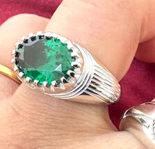 men silver ring sterling silver 925 ring with emerald gemstone ring for men - $95.00