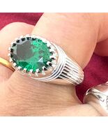 men silver ring sterling silver 925 ring with emerald gemstone ring for men - $95.00