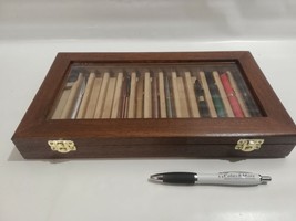 Casket For Pens Collectibles Dresser IN Real Wood And Velvet Handmade - £67.44 GBP