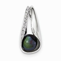NEW CZ 7-8 mm FW CULTURED BUTTON BLACK PEARL PENDANT REAL SOLID STERLING SILVER - £54.03 GBP