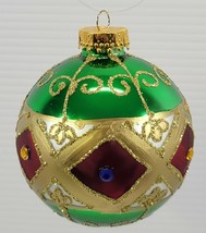 MM) Vintage Green Gold Glass Christmas Tree Holiday Ball Ornament 3.5&quot; - £11.83 GBP