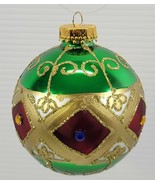 MM) Vintage Green Gold Glass Christmas Tree Holiday Ball Ornament 3.5&quot; - £11.60 GBP