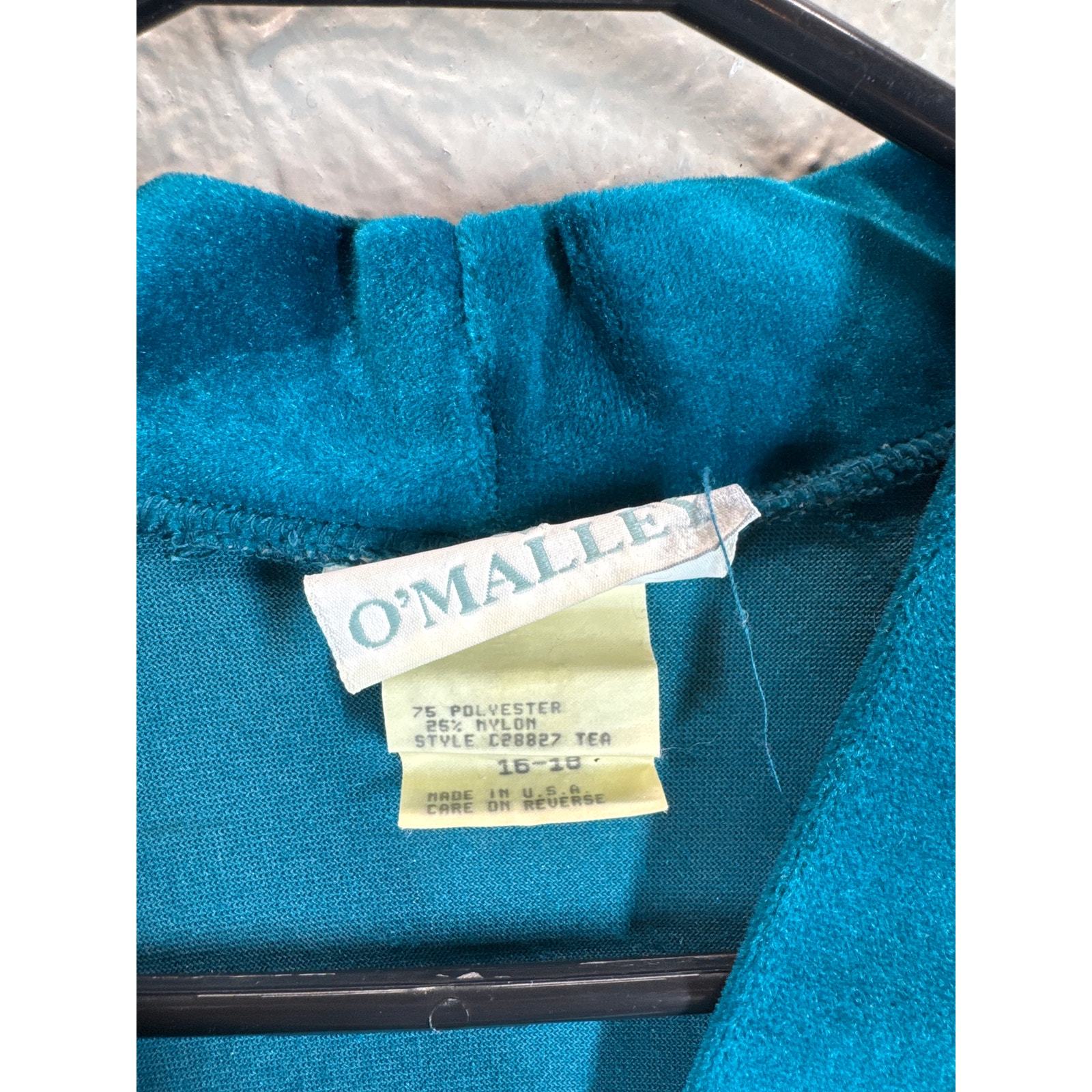 Gilligan & O'Malley Vintage Robe 80's Velour Lace Trim Button Green Size 16-18 Item image 3