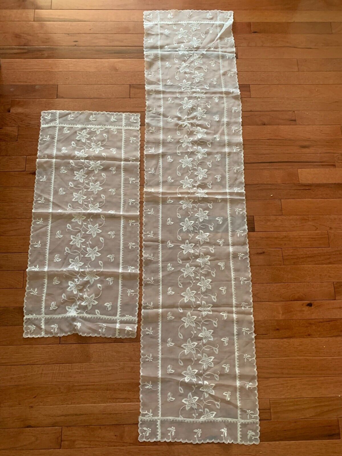 Set of 2 Sheer White Table Runners with Embroidered Floral Patterns - $14.18