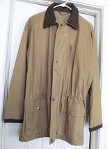 Vintage Men&#39;s FIELD JACKET Coat 100% Woven Cotton Leather Trim S (Oversi... - $38.95
