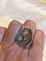 Vintage Southwest Homme Fer à Cheval Incrustation Véritable Turquoise Ring - £31.66 GBP