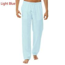 Light Blue Mens Linen Trousers Cotton Harem Casual Yoga Pants - £16.99 GBP