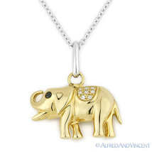 0.04 ct Round Cut Diamond Elephant Animal Charm Necklace Pendant 14k Yellow Gold - £304.73 GBP