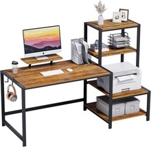 Greenforest Computer Desk 59 Inch With Storage Printer Shelf Reversible, Walnut - £135.08 GBP