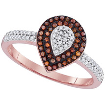 10kt Rose Gold Womens Round Red Color Enhanced Diamond Teardrop Cluster Ring - £368.90 GBP