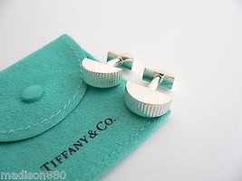 Tiffany &amp; Co Silver Coin Edge Circle Cuff Link Cufflinks Gift Pouch Love Rare - £256.18 GBP