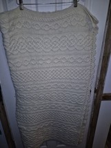 Vintage Handmade Afghan Throw Lap IVORY Blanket  Cable Knit 44 X 48&quot; Hea... - $25.11