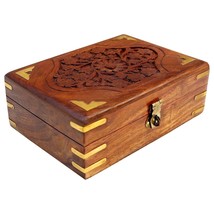 Beautiful Wooden Jewellery Box Jewel Organizer Hand Carved For Women 7x5 Inches - £20.77 GBP