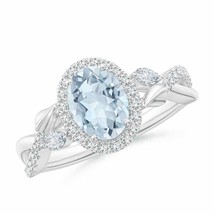ANGARA Oval Aquamarine Twisted Vine Ring with Diamond Halo for Women in 14K Gold - £1,444.68 GBP