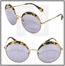 MIU MIU NOIR 51Q Round Gold Lilac Havana Sunglasses MU51QS Metal Authentic Women - £135.46 GBP