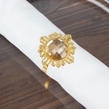 Gold 6 Metal 2&quot;&quot; Napkin Rings Large Crystal Rhinestone Party Events Decorations  - £11.59 GBP