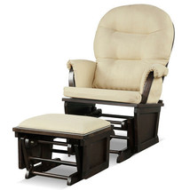 Wood Baby Glider and Ottoman Cushion Set with Padded Armrests for Nursin... - £203.01 GBP