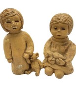 Vintage 1973 Penellen Figurines Set of 2 Girls with Bear and Dog Retro Clay - $39.66 CAD