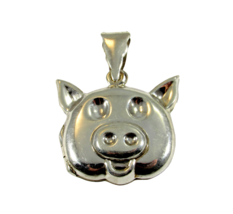 Vintage Solid 925 Sterling Silver Puffed Pig Face Photo Locket New Old Stock - £21.50 GBP