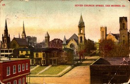 Seven Church Spires, Des Moines Iowa Ia Postcard Vintage 1908 POSTCARD-BK45 - £2.32 GBP