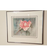 Signed J. Deave Matted &amp; Framed Pink Rose Watercolor Painting - £78.85 GBP