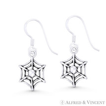Spider Web Goth Arachnid Charm Solid 925 Sterling Silver Dangling Hook Earrings - £13.46 GBP