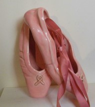 Vintage Ceramic Ballet Shoes 1981  Pink 9&quot; Breast Cancer Bow - £15.03 GBP
