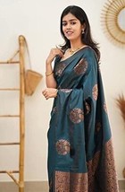 Women&#39;s Banarasi Cotton Silk Jacquard Saree With Blouse Piece Sari d - £16.29 GBP