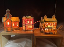 Lot of 3 Hometown America Ceramic Lighted Christmas Village Buildings 19... - $19.35