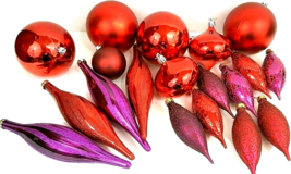 Deluxe Purple &amp; Red Ball and Rhombus Ornaments Lot Of 18 - $15.88