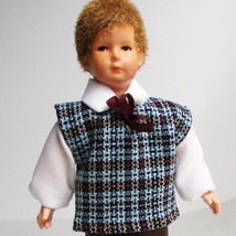 Boy Doll Caco 11 1294 Brown Pants Plaid Vest Flexible Dollhouse Miniatur - £20.46 GBP
