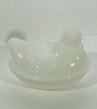 5” White Glass Hen on Nest Chicken in Basket Vintage - £14.69 GBP
