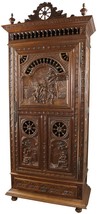 Antique Cabinet Brittany Carved Figures Folk Music Dancing French Chestnut - £2,631.01 GBP