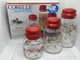 Vintage Corelle Winter Holly Coordinates Canisters 3 Piece Glass Jars &amp; Lids  - £14.48 GBP