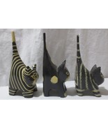 Folk Art Cats Lot of 3 Wooden Long Tail Cat Ring Holders Hand Painted 6&quot;... - £27.73 GBP