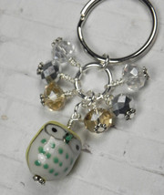 Yellow Owl Cluster Keychain Ceramic Crystal Beaded Handmade Split Key Ring New - £11.60 GBP