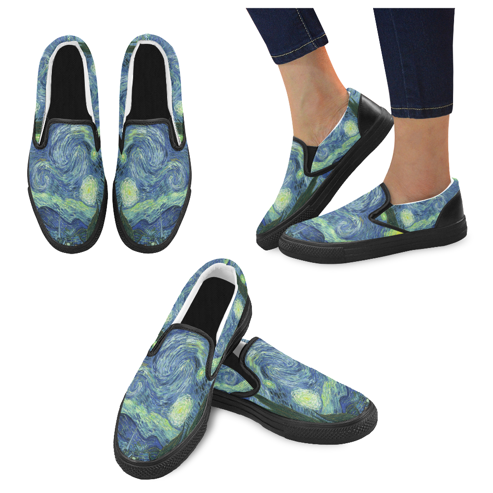 Starry Night Van Gogh Art Slip-On Canvas Women's Shoes Us Size 6-10