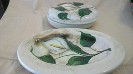 Decorative Hand Painted Flowers On Ceramic Platter, And Bowl With Cover - £62.54 GBP