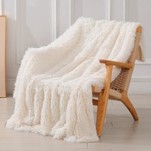 Fluffy Cozy Plush Comfy Microfiber Fleece Blankets For Couch Sofa Bedroom, Cream - £33.14 GBP