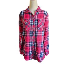 RuffHewn Flannel Shirt Womens Small Red Plaid Button Up Tartan Contrast ... - £15.75 GBP