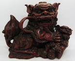 Vintage Large Brown-Crimson Heavy Resin Foo Dog Palace Lion with Young - $98.01