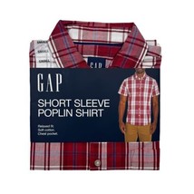 Gap NWT Men's Short Sleeve Button Front Poplin Shirt Red Plaid Small - $11.87