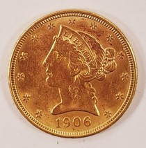 1906-D $5 Gold Liberty Half Eagle in Choice BU Condition, Great Early US... - $989.99