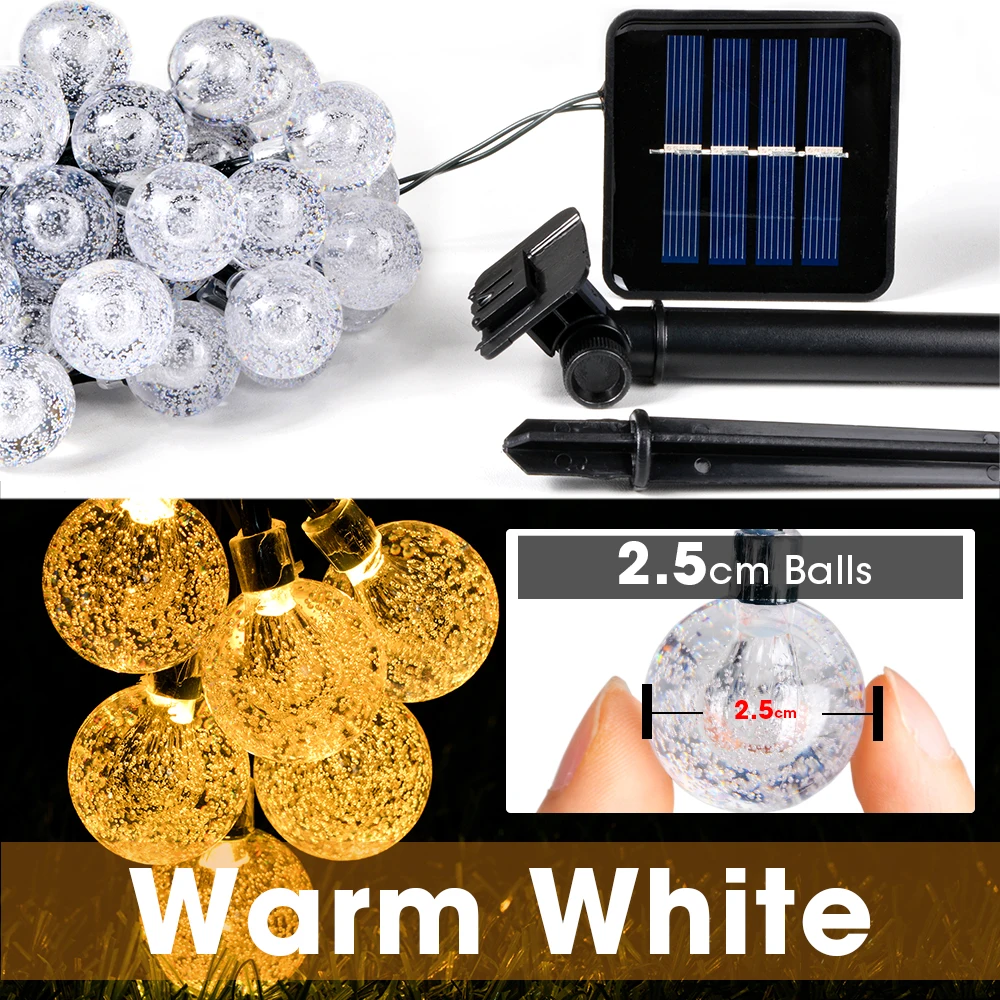 8 Modes Solar Light Lamp Outdoor Festoon LED String Light Street Gar Crystal Bal - £63.38 GBP