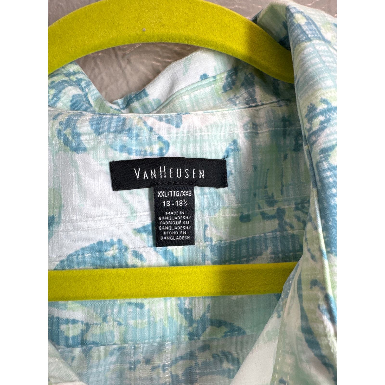 Van Heusen Green Blue Oasis Print Silky Dress Shirt Mens Size XXL 18-18.5 NWT Item image 4