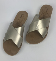 IZOD Women&#39;s Alyssa Gold Crisscross Strap Slide Slip On Sandals Size US 8 - New - £19.12 GBP